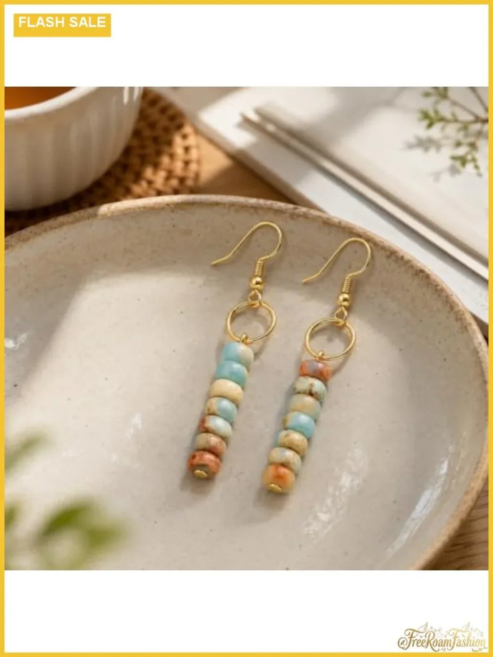 Handmade Boho Gold Dangle Earrings 18K Gold Plated Brass Drop